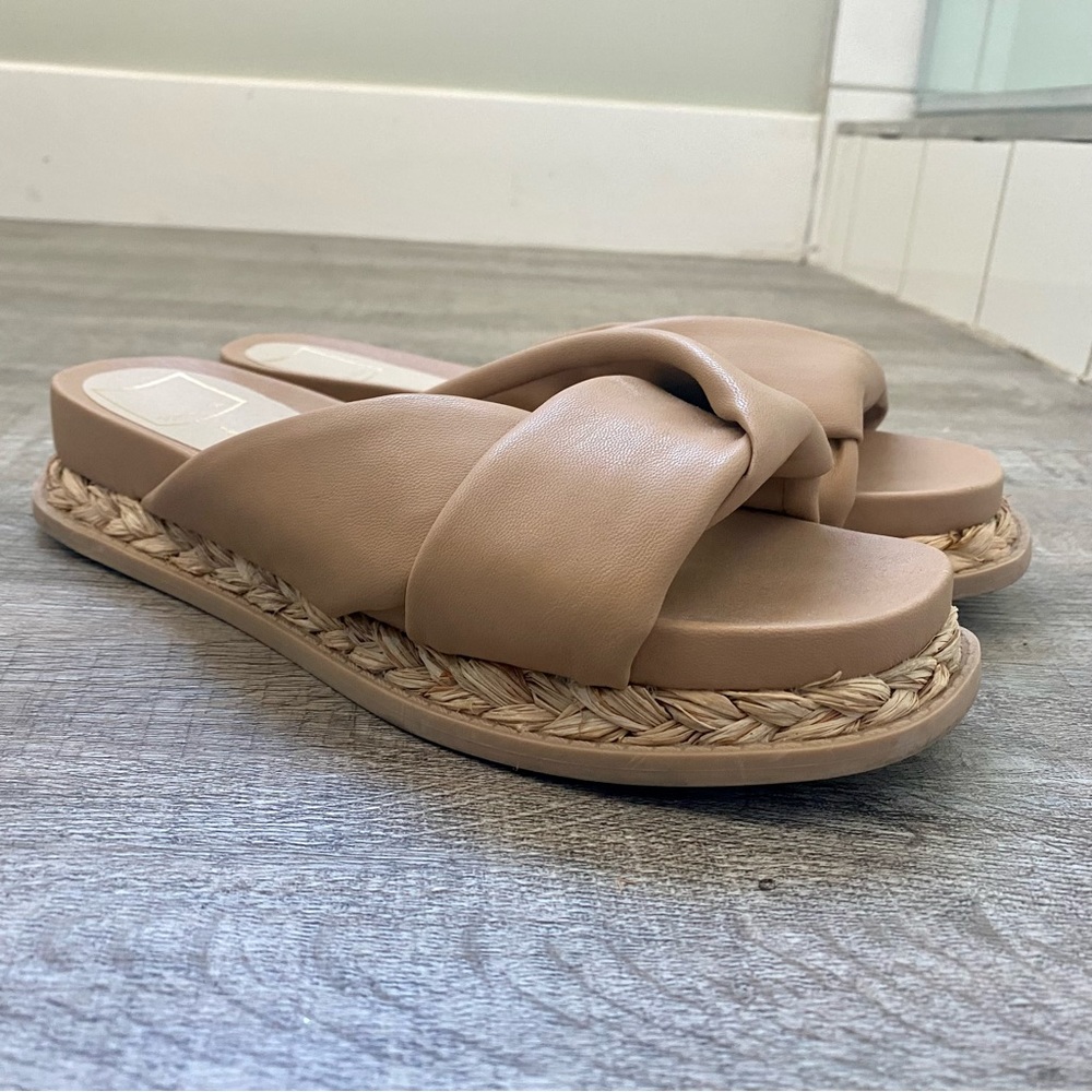 Dolce Vita Beige Leather and Rattan Sandals